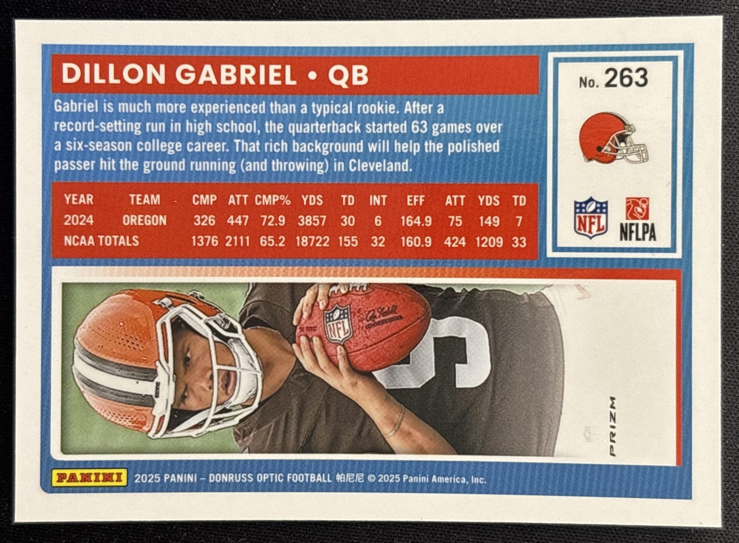 Dillon Gabriel 2025 Panini Donruss Optic Rated Rookie Preview Pink Browns back