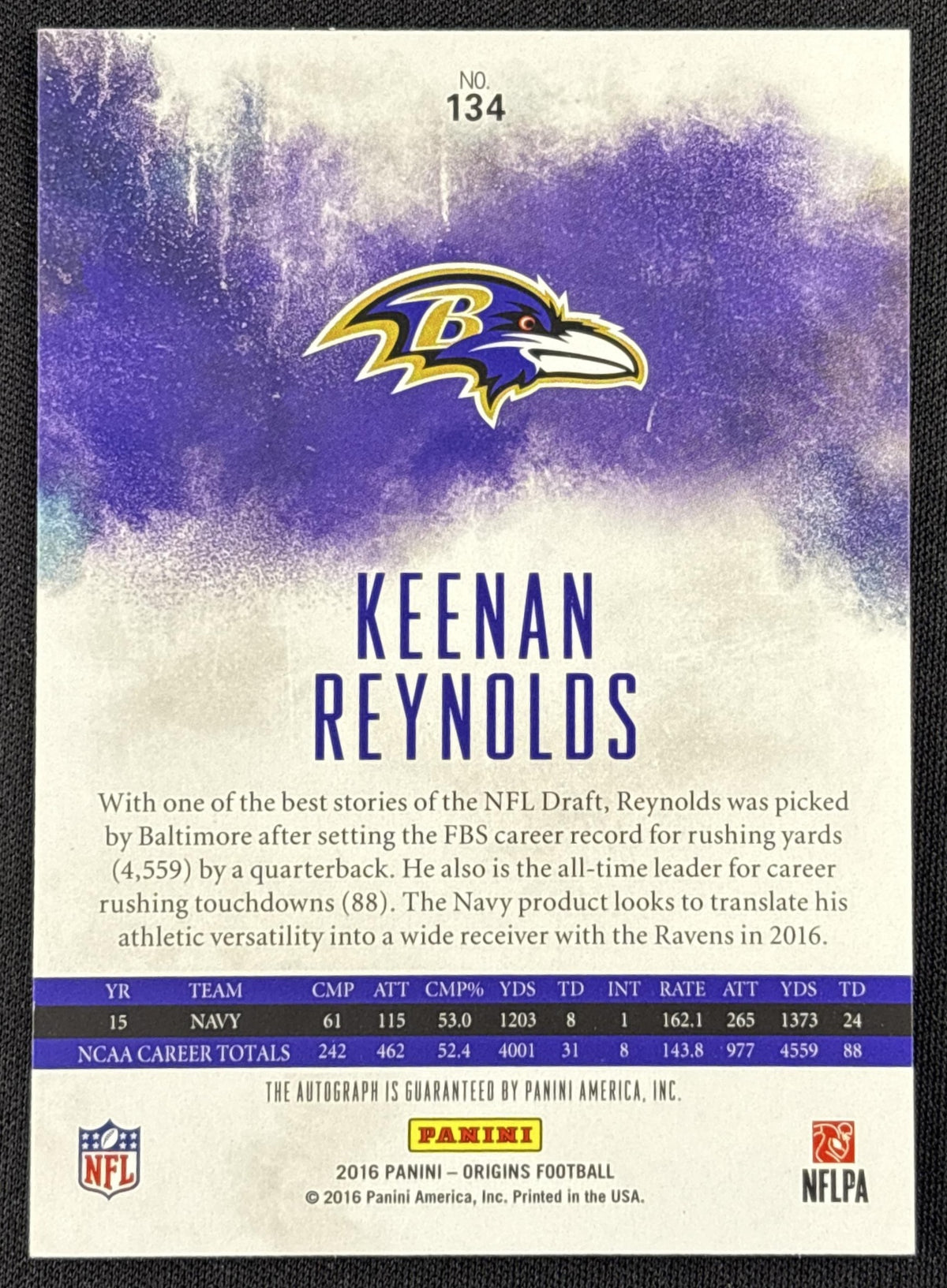 Keenan Reynolds 2016 Panini Origins Rookie Auto Ravens
