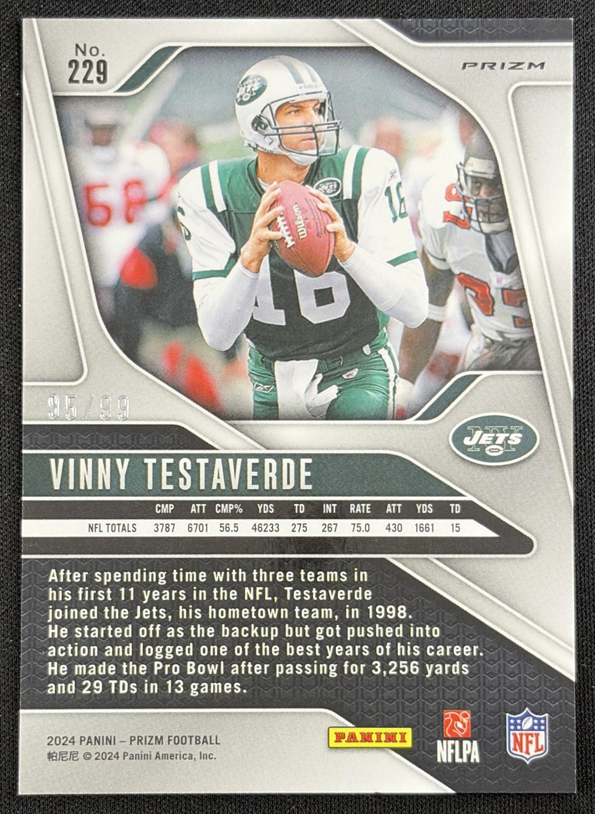 Vinny Testaverde 2024 Panini Prizm No Huddle Blue /99 Jets