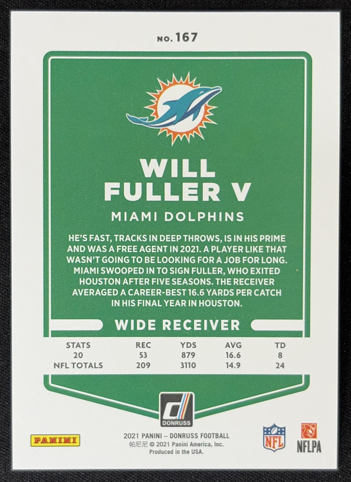 Will Fuller V 2021 Panini Donruss Press Proof Premium Dolphins Sports Trading Card