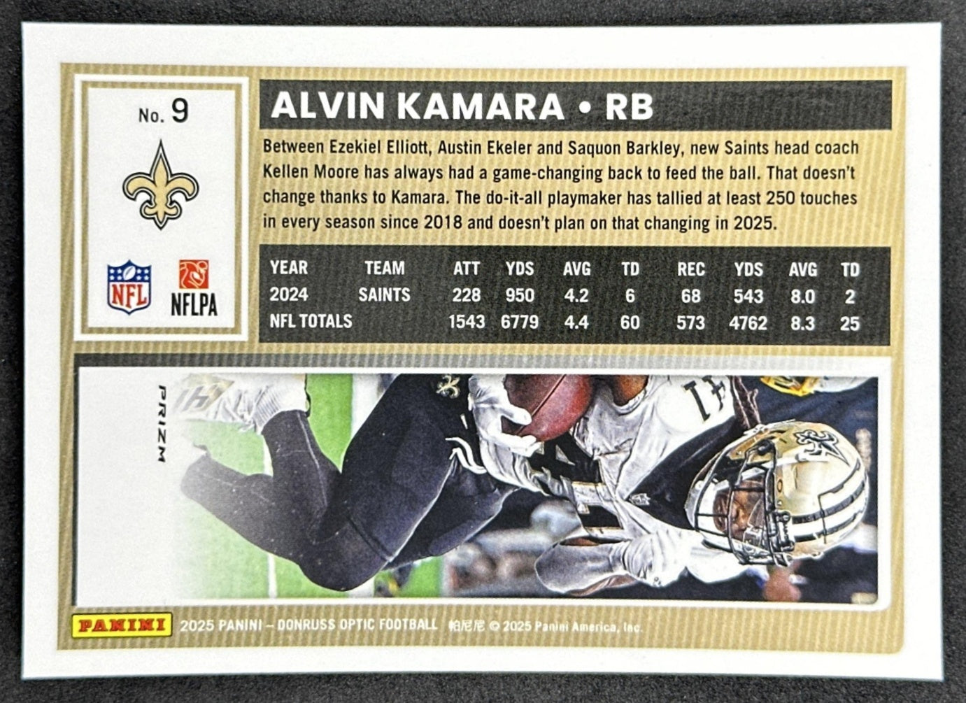 Alvin Kamara 2025 Panini Donruss Optic Stars Prizm Saints Sports Trading Cards