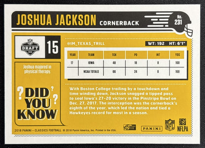 Joshua Jackson 2018 Panini Classics Timeless Tributes Gold /99 Hawkeyes back