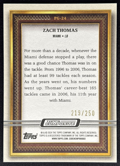 Zach Thomas 2023 Topps Composite Portrait Gallery Green /250 Dolphins back