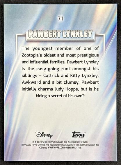 Pawbert Lynxley 2026 Topps Chrome Disney Zootopia 2 Non-Sport Trading Cards