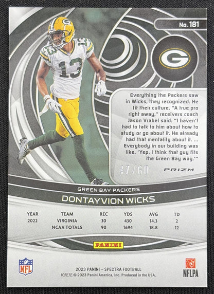 Dontayvion Wicks 2023 Panini Spectra Interstellar /60 Packers Green Bay Packers