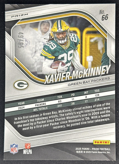 Xavier McKinney 2025 Panini Prizm Orange Wave /65 Packers Sports Trading Cards
