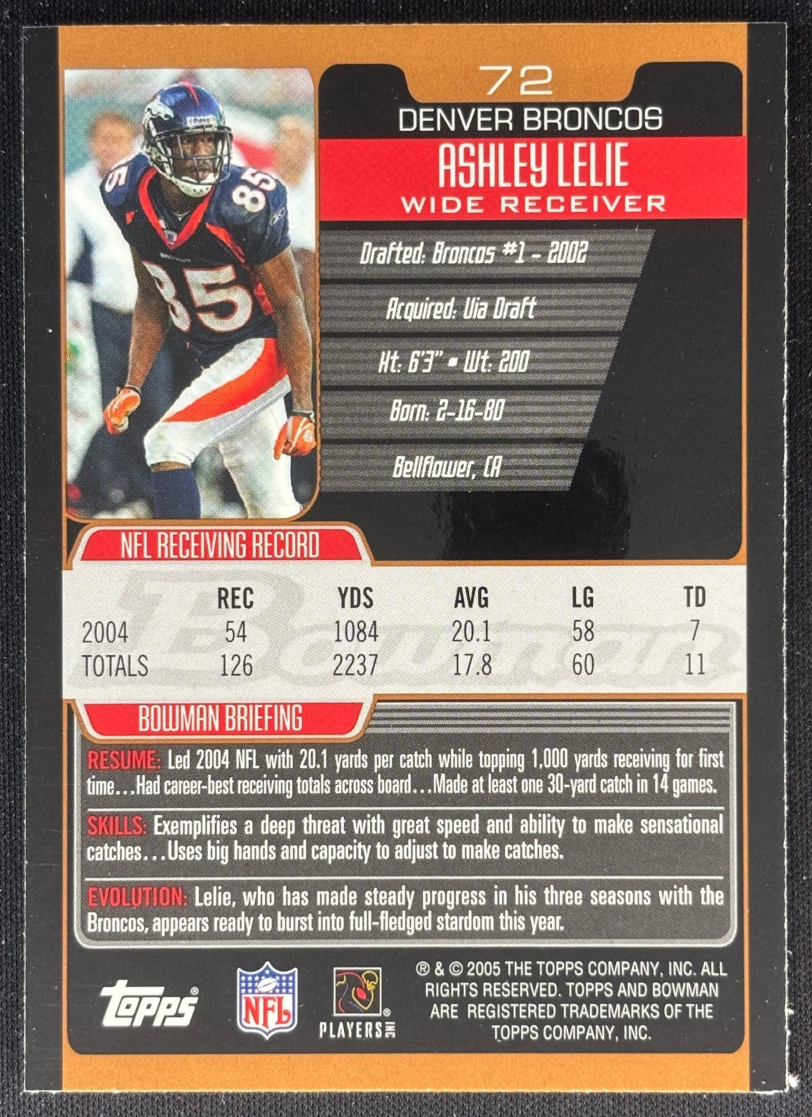 Ashley Lelie 2005 Bronze Broncos Football
