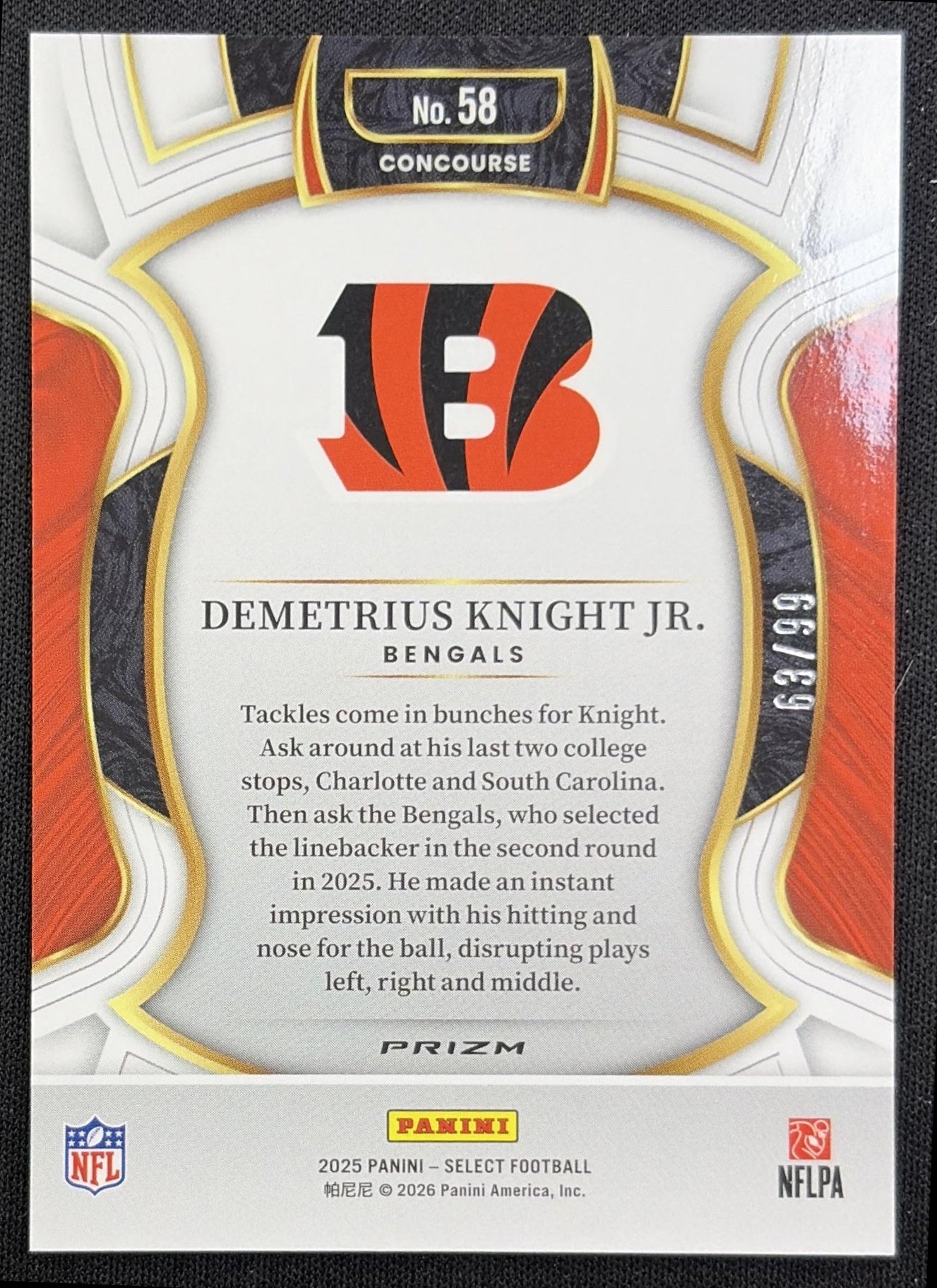 Demetrius Knight Jr. 2025 Panini Select Concourse Red Prizm /99 Bengals back