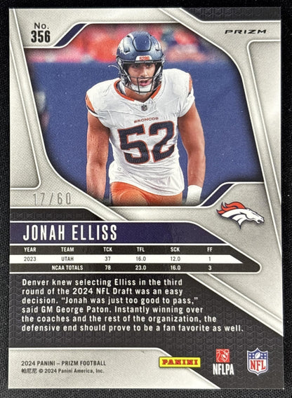 Jonah Elliss 2024 Panini Prizm Orange Wave /60 Broncos back