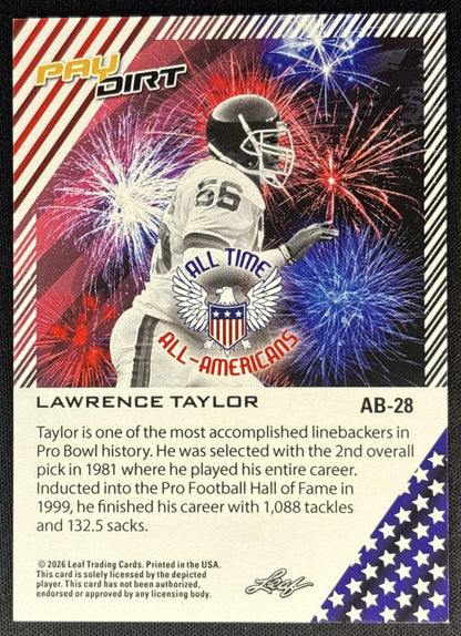 Lawrence Taylor 2026 Leaf Paydirt All Time All-Americans Orange /75 back