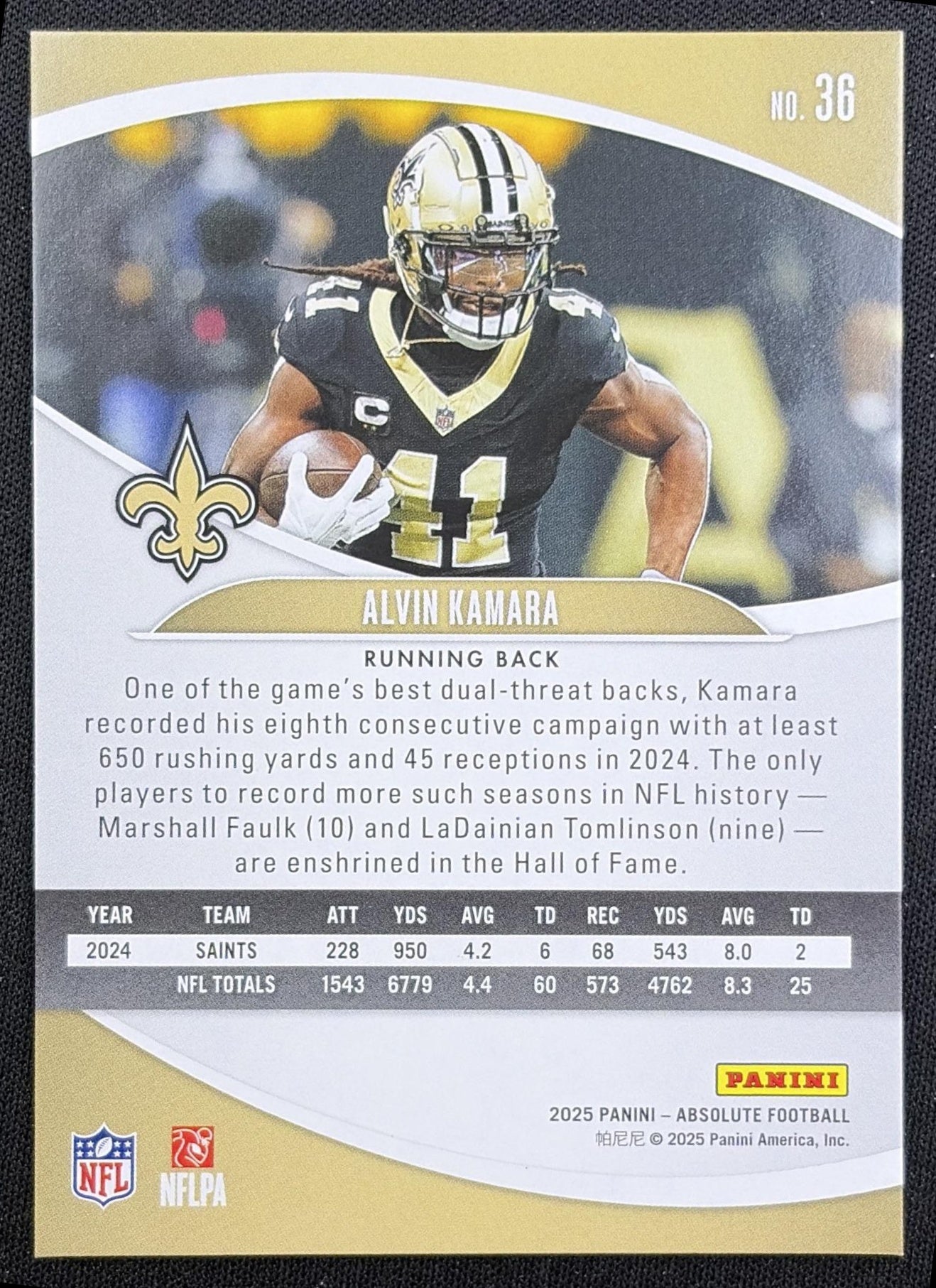 Alvin Kamara 2025 Panini Absolute Orange Mosaic /825 Saints