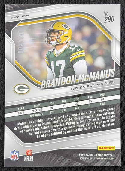 Brandon McManus 2025 Panini Prizm Pandora /400 Packers Sports Trading Card