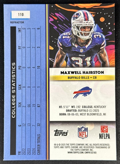Maxwell Hairston 2025 Topps Cosmic Chrome Refractor Bills