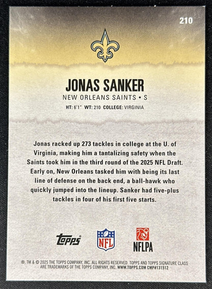 Jonas Sanker 2025 Topps Signature Class Green & Purple Rookie Saints back