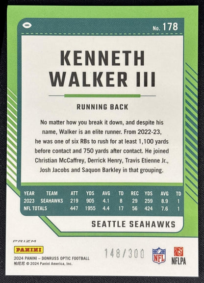 Kenneth Walker III 2024 Panini Donruss Optic Wave /300 Seahawks back