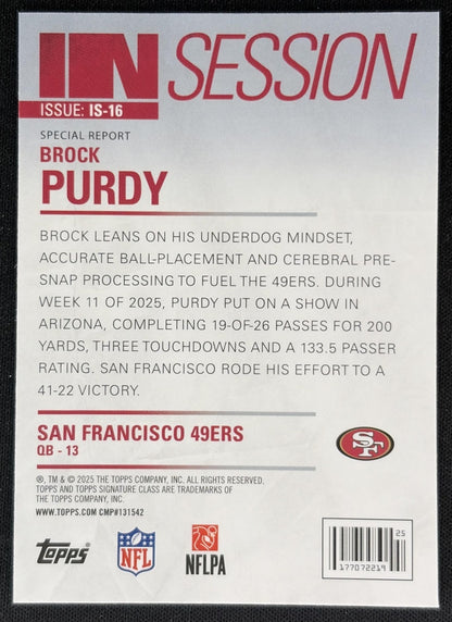 Brock Purdy 2025 Topps Signature Class In Session 49ers back