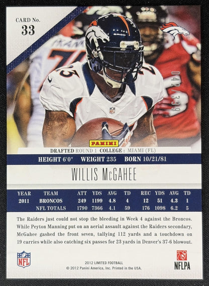Willis McGahee 2012 Panini Limited /399 Broncos