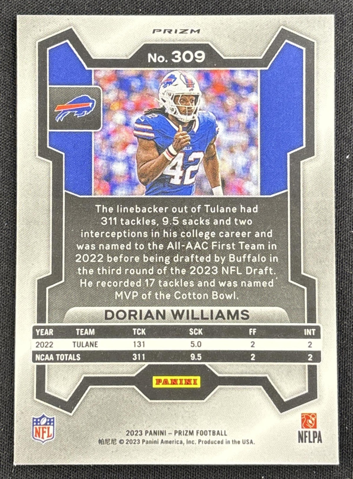 Dorian Williams 2023 Panini Prizm Silver Bills Sports Trading Card
