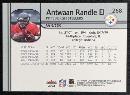 Antwaan Randle El 2002 Fleer Maximum /3500 Steelers back