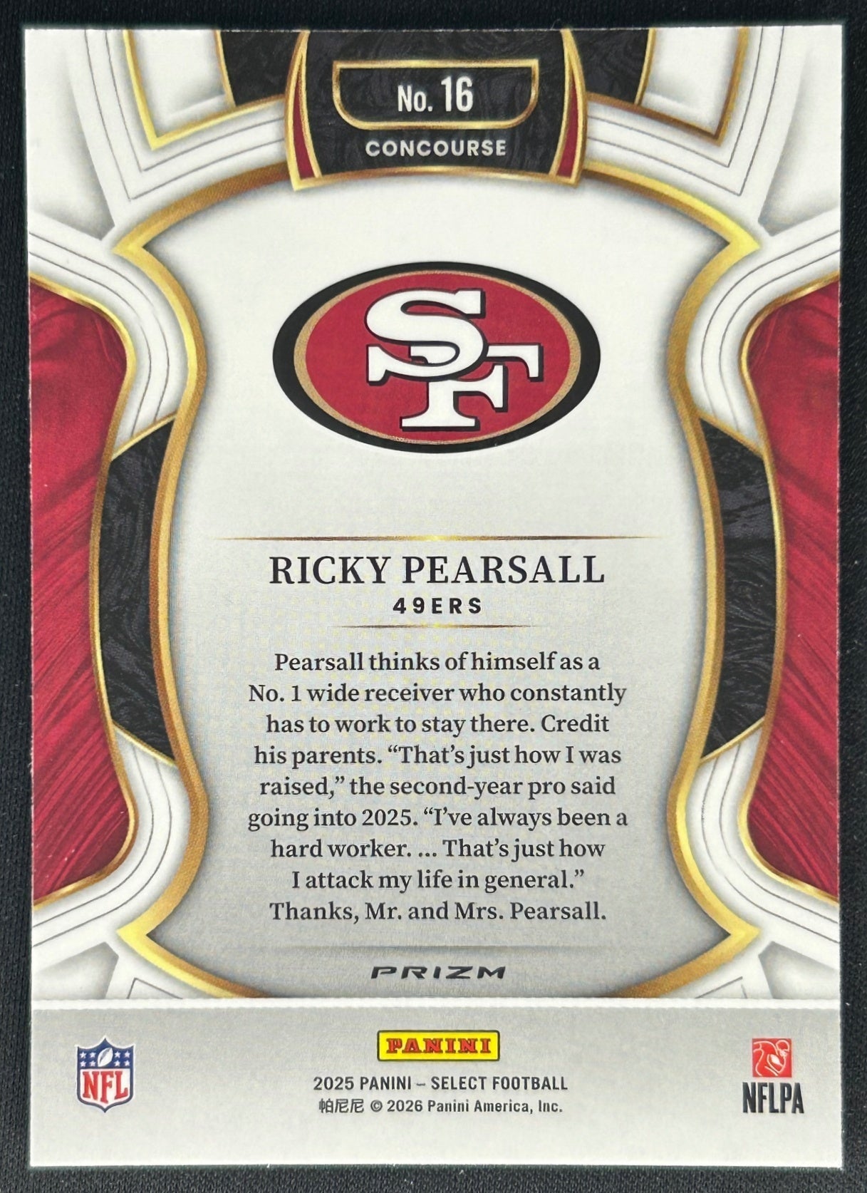 Ricky Pearsall 2025 Select Concourse Red and Blue Prizm Shock 49ers Sports Trading Cards