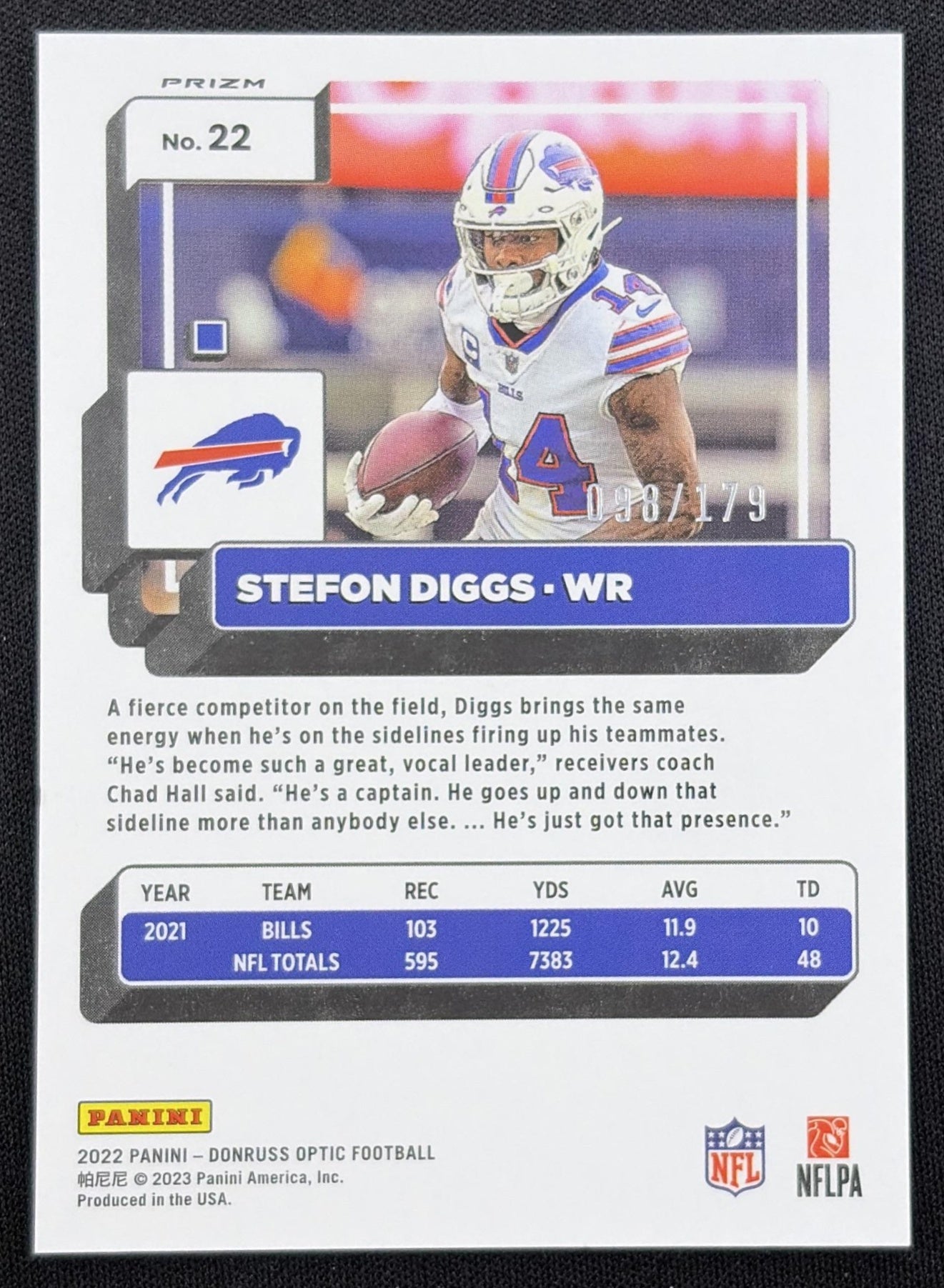 Stefon Diggs 2022 Panini Donruss Optic Blue /179 Bills