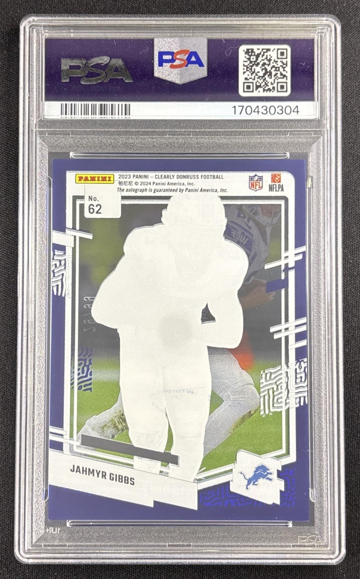 Jahmyr Gibbs 2023 Panini Clearly Donruss Rated Rookie Auto Blue /99 PSA 9 Lions