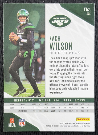Zach Wilson 2022 Panini Phoenix Silver Jets back