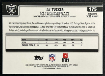 Tre Tucker 2025 Topps Chrome Raiders Sports Trading Cards