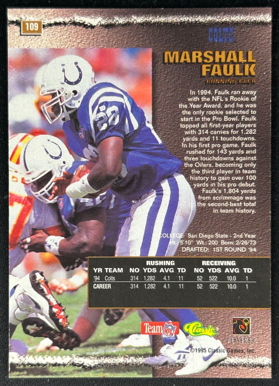 Marshall Faulk 1995 Pro Line Colts