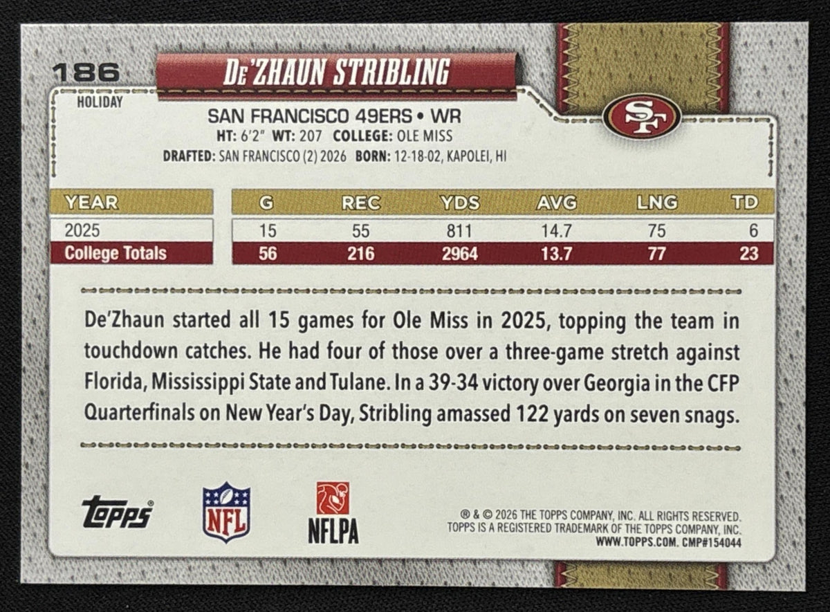 De'Zhaun Stribling 2026 Topps Holiday Glitter 49ers