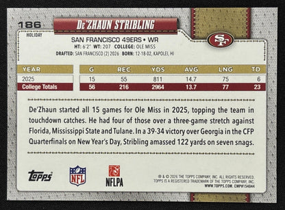 De'Zhaun Stribling 2026 Topps Holiday Glitter 49ers