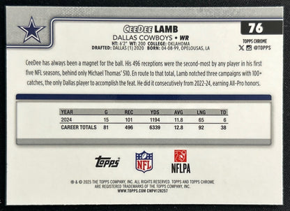 CeeDee Lamb 2025 Topps Chrome Cowboys Sports Trading Cards