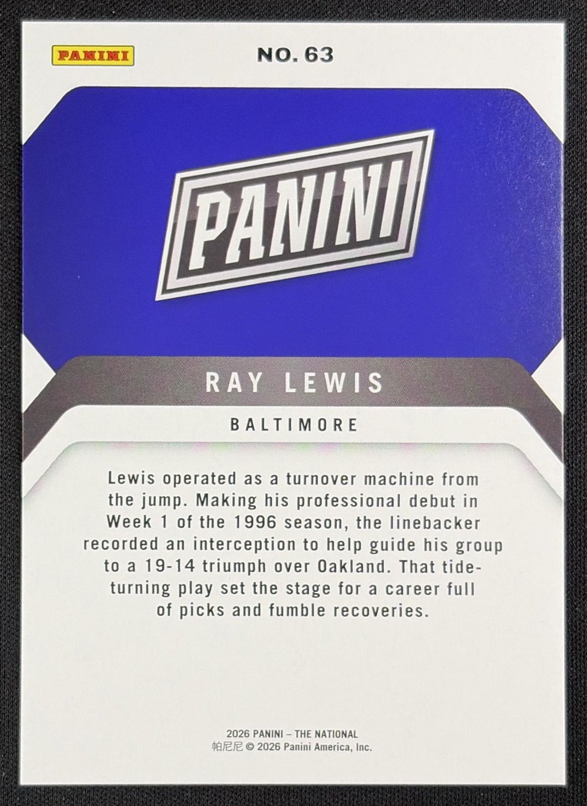 Ray Lewis 2026 Panini NSCC Silver Pack Foil Sports Trading Card