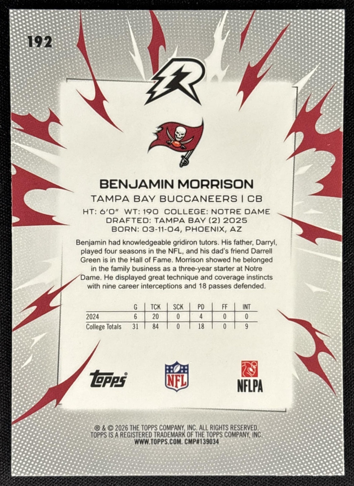 Benjamin Morrison 2025 Resurgence Blue and Orange Spark Refractor Buccaneers