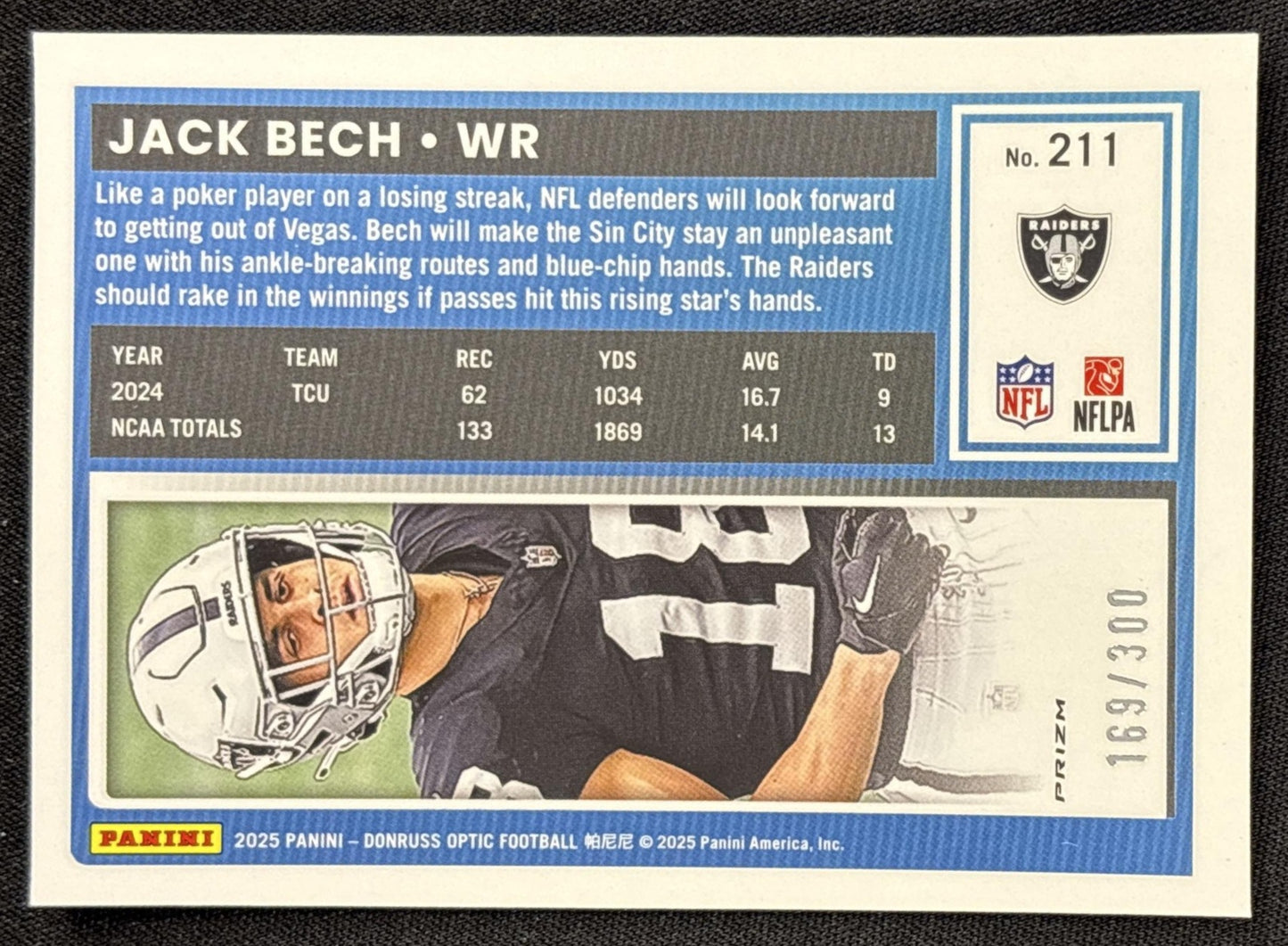 Jack Bech 2025 Panini Donruss Optic Rated Rookie Wave Prizm /300 Raiders