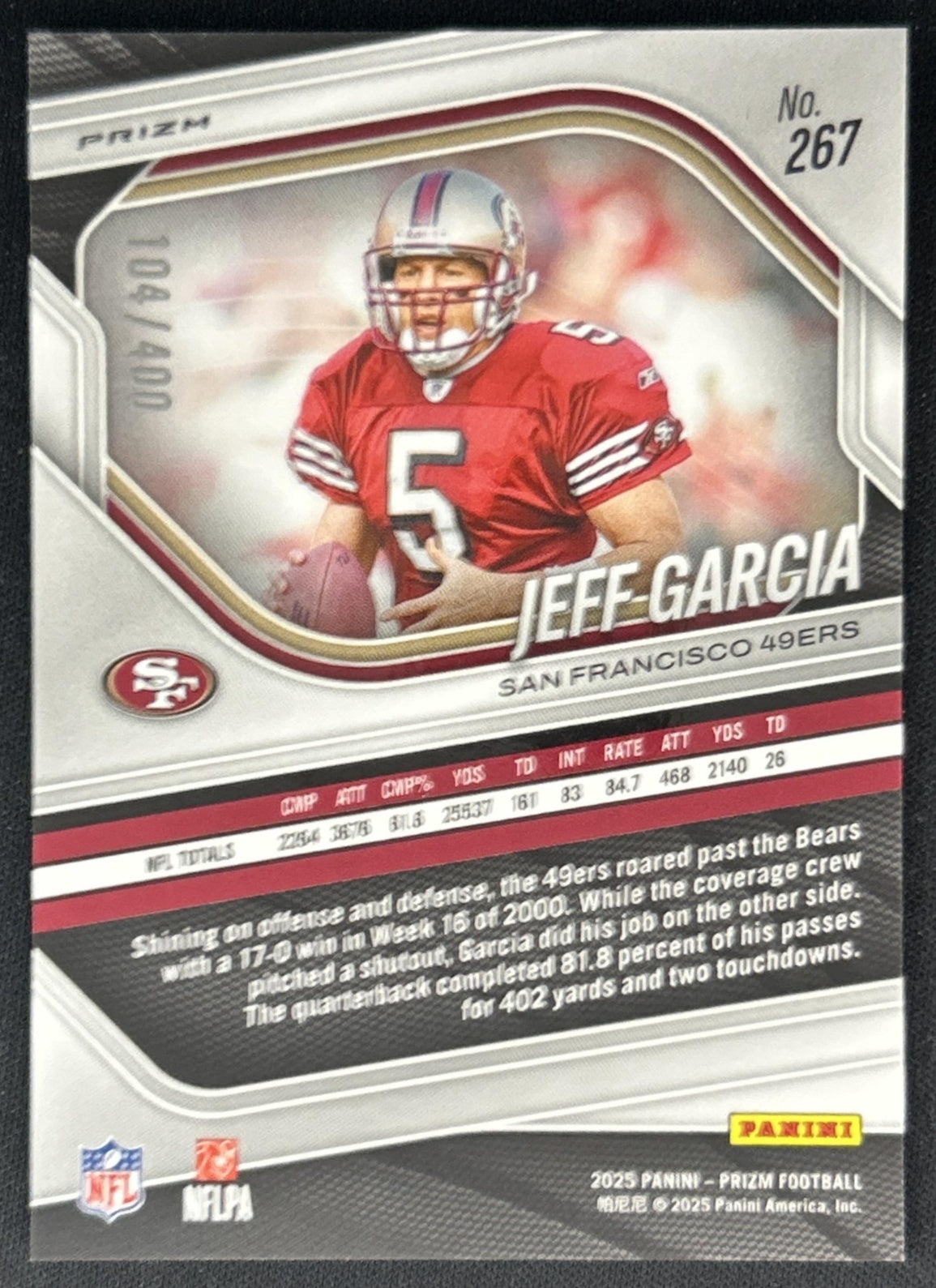 Jeff Garcia 2025 Panini Prizm Pandora /400 49ers Back