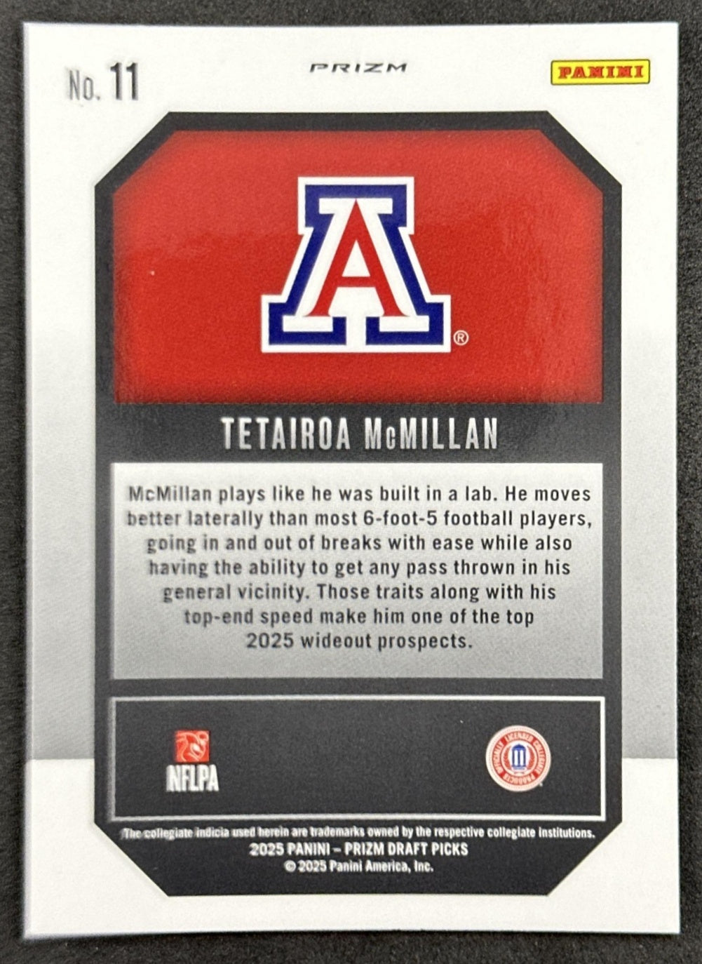 Tetairoa McMillan 2025 Panini Prizm Draft Picks New Recruits Red Ice Wildcats Panthers - Back