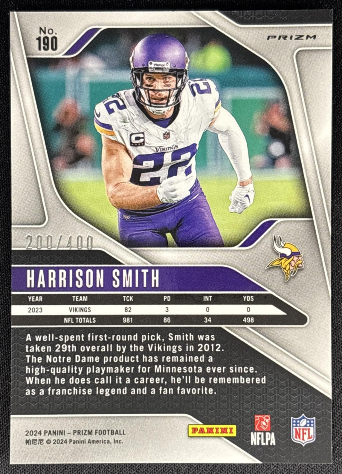 Harrison Smith 2024 Panini Prizm Pandora /400 Vikings Sports Trading Cards