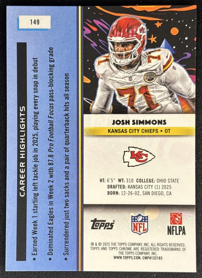 Josh Simmons 2025 Topps Cosmic Chrome Chiefs back