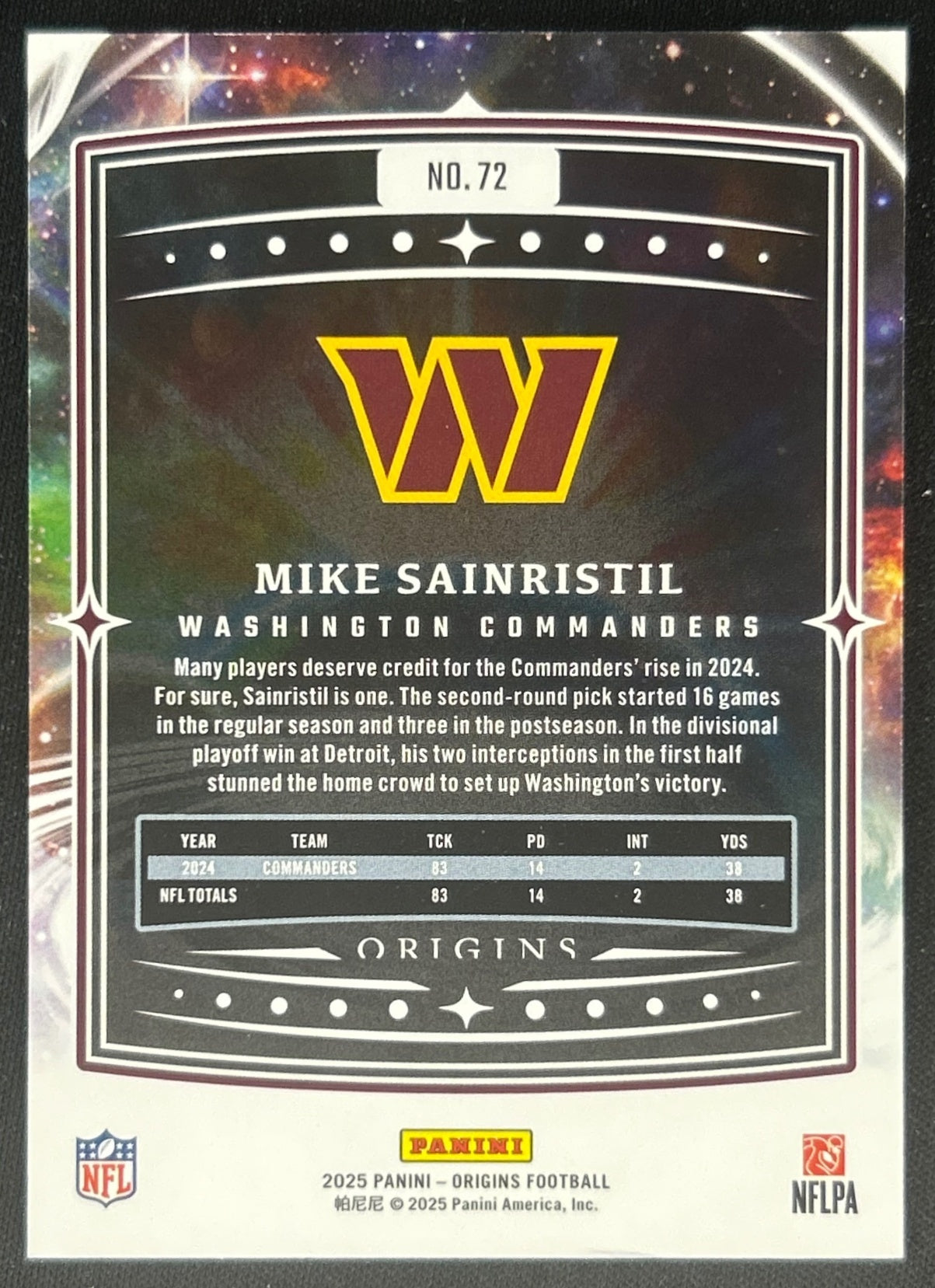 Mike Sainristil 2025 Panini Origins Commanders Sports Trading Cards