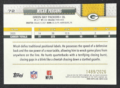 Micah Parsons 2026 Topps Gold /2026 Packers