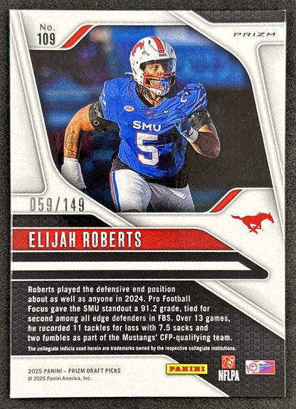 Elijah Roberts 2025 Panini Prizm Draft Picks Blue Ice /149 Mustangs back