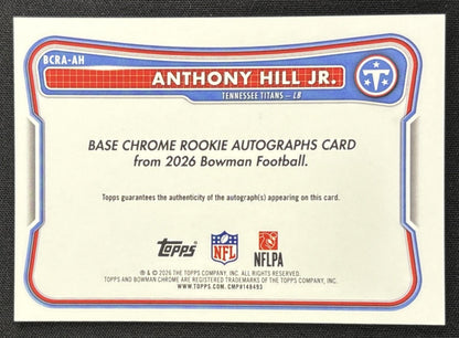 Anthony Hill Jr. 2026 Bowman Chrome Rookie Auto Red Mojo Refractor /5 Titans