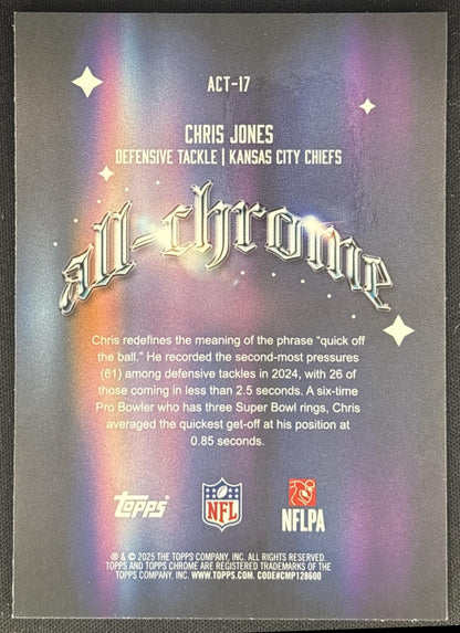 Chris Jones 2025 Topps Chrome All Team Blue Refractor /150 Chiefs back