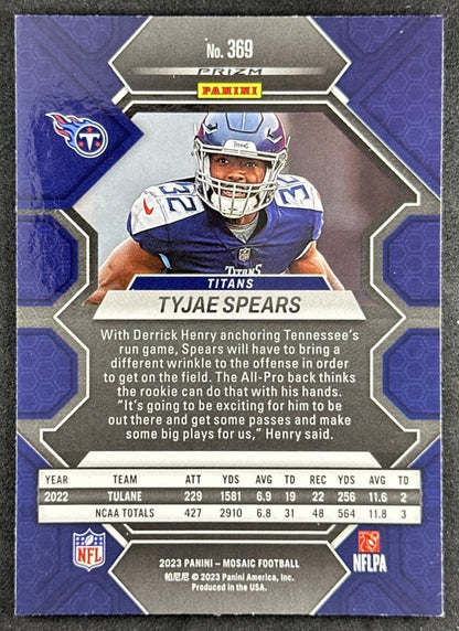 Tyjae Spears 2023 Panini Mosaic Green Mosaic Titans Sports Trading Cards