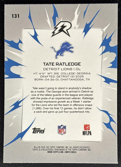 Tate Ratledge 2025 Topps Resurgence Prism Refractor Lions back