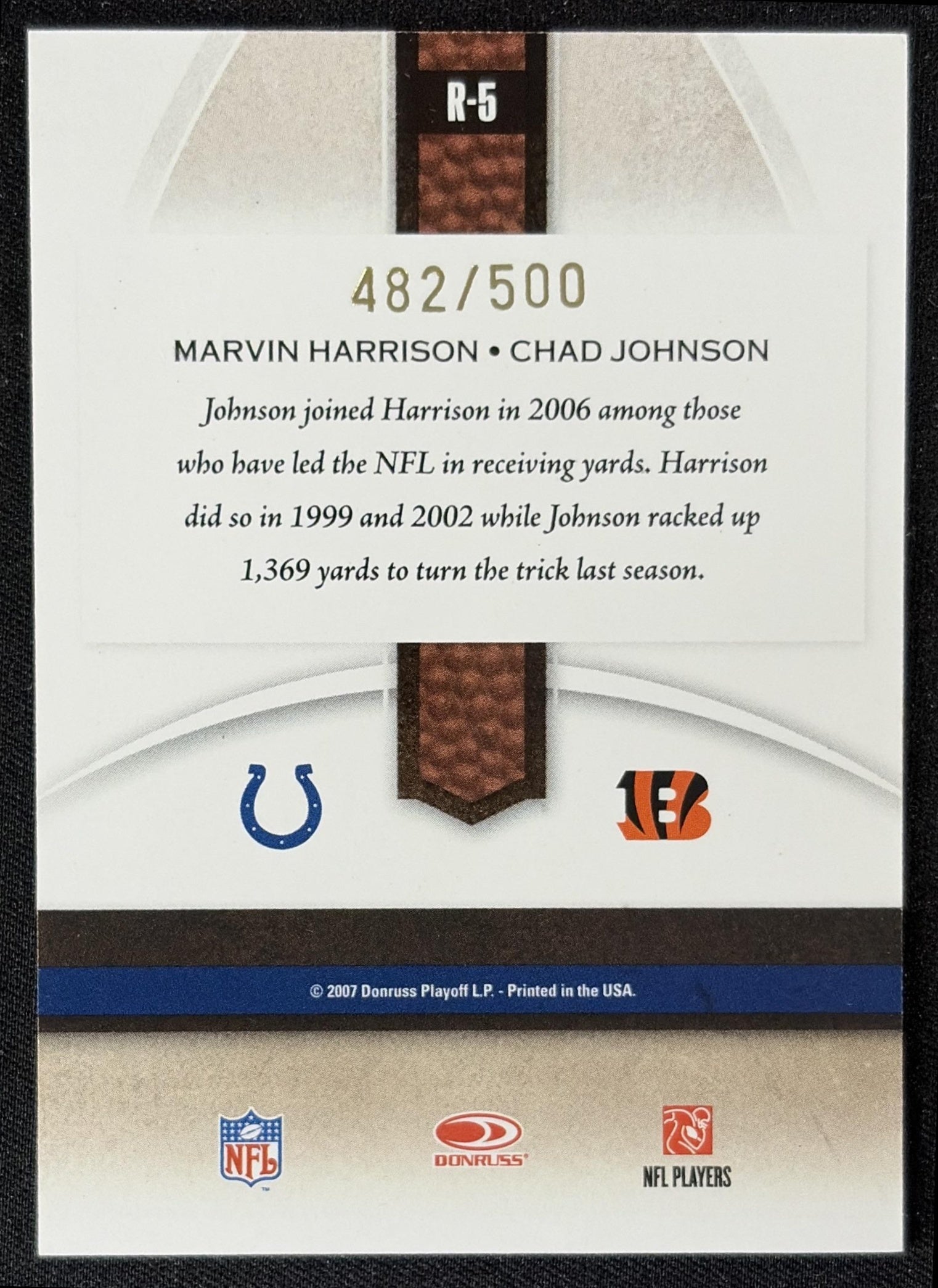 Marvin Harrison Chad Johnson 2007 Donruss Gridiron Gear Rivals Gold /500 Colts Bengals back