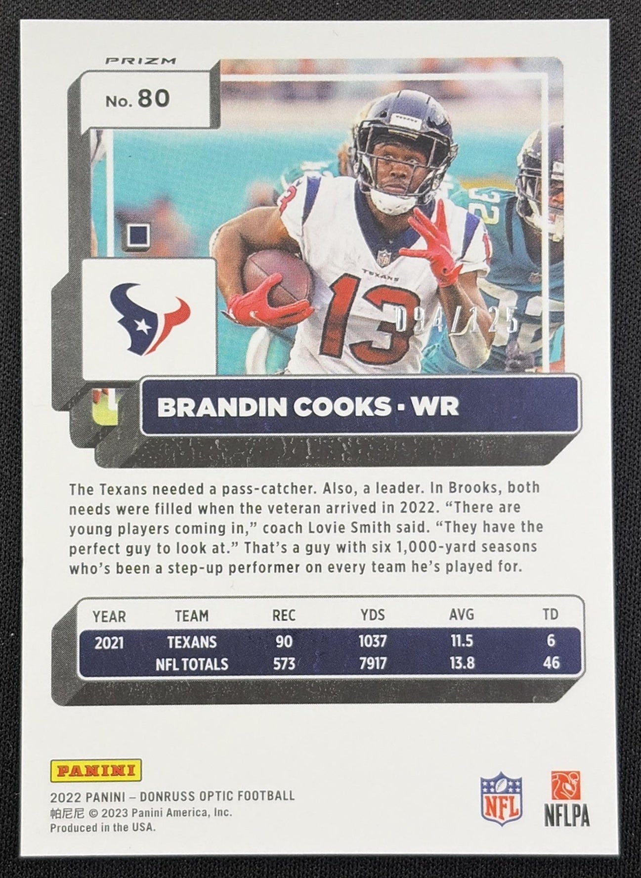 Brandin Cooks 2022 Panini Donruss Optic Silver Circles /125 Texans