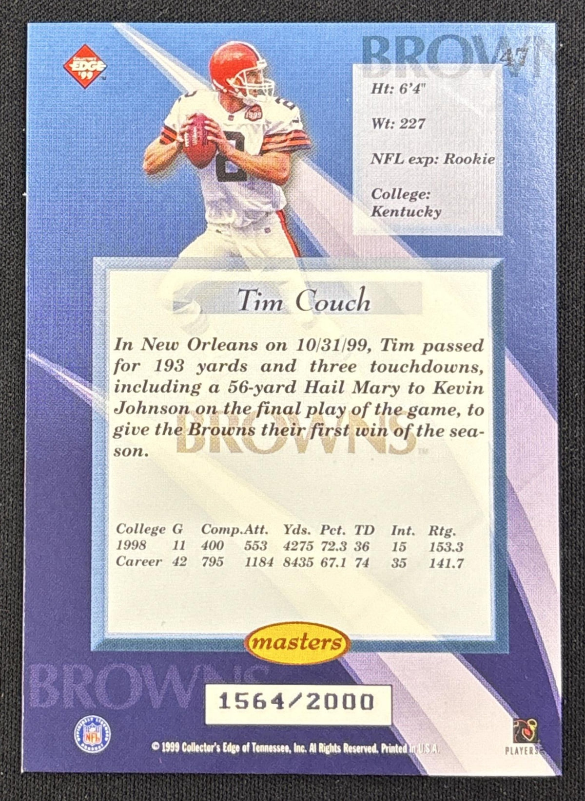 Tim Couch 2000 Collector's Edge Masters /2000 Browns