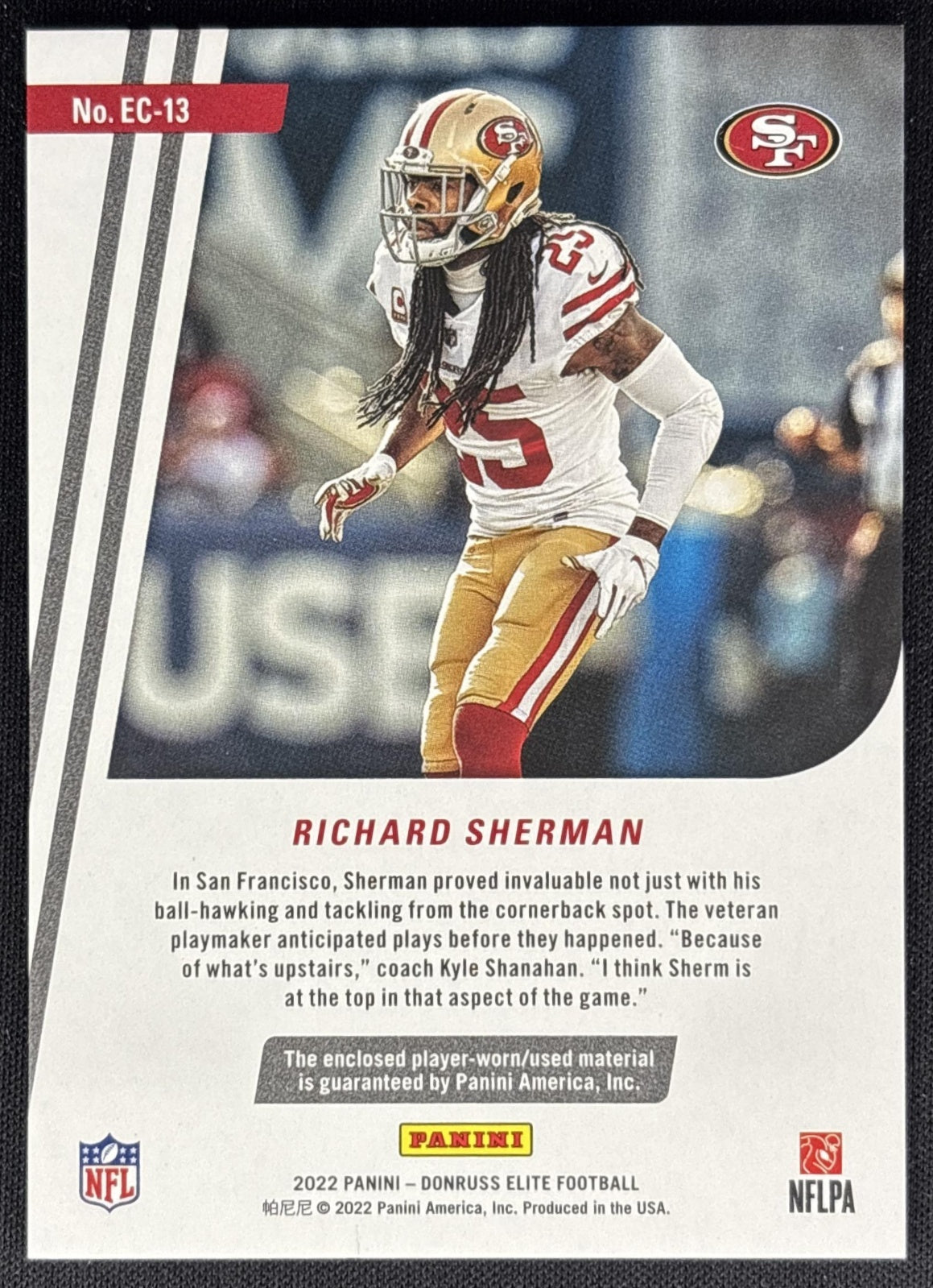 Richard Sherman 2022 Panini Donruss Elite Coverage 49ers Sports Trading Cards